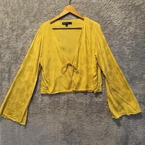 Urban Womens Top Yellow Bow Tie Long  XL Wraparound Floral Romantic New